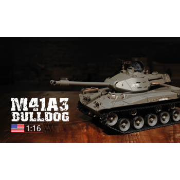 Czołg zdalnie sterowany ASG/IR/dźwięk/dym 1:16 U.S. M41A3 Walker Bulldog Light Tank RTR 2.4Ghz - Heng Long 3839-1B (P)