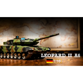Czołg zdalnie sterowany ASG/dźwięk/dym 1:16 German Leopard II A6 RTR 2.4Ghz - Heng Long 3889-1B (P)