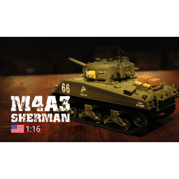 Czołg zdalnie sterowany ASG/IR/dźwięk/dym 1:16 U.S.Medium Tank M4A3 Sherman RTR 2.4Ghz - Heng Long 3898-1B (P)