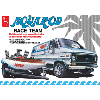 Model Plastikowy - Samochód 1:25 Aqua Rod Race Team 1975 Chevy Van, Race Boat  Trailer - AMT1338