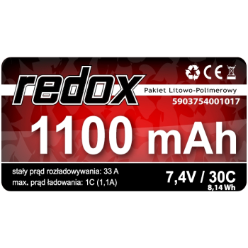 Redox 1100 mAh 7,4V 30C (wtyczka JR) - pakiet LiPo