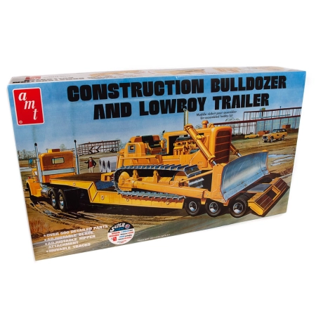 Model Plastikowy - Naczepa oraz Spycharka Buldożer 1:25 Lowboy Trailer  Bulldozer Combo - AMT1218